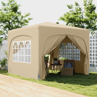 Outsunny Cenador Plegable 3x3 m Gazabo con Paneles Laterales UPF50+ Altura Ajustable y Bolsa de Transporte Arena