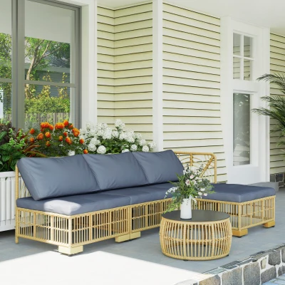 Outsunny Set da Giardino in Rattan con Divano e Tavolino Grigio