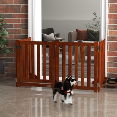 PawHut Barrera de Seguridad para Perros para Escaleras y Puertas Diseño Plegable y Soporte de Pie 205x30x60 cm Marrón