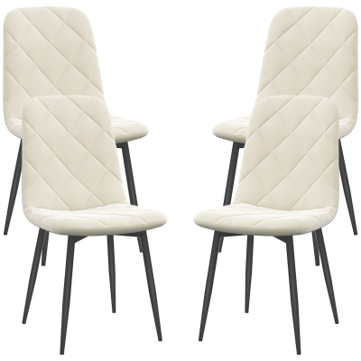 HOMCOM 4er-Set Esszimmerstühle mit hoher Rückenlehne, Stahlbeinen und Samtstoff, Creme
