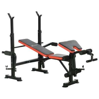 HOMCOM Banco de Pesas Multifuncional Banco de Musculación con Respaldo Ajustable Soporte de Barras Extensión de Piernas Almohadilla de Predicador Mariposa Entrenamiento en Gimnasio Oficina Negro