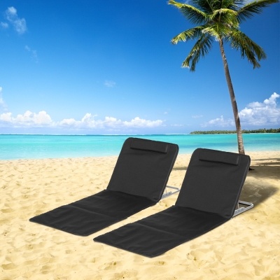 Outsunny Conjunto de 2 Esterillas con Respaldo Reclinable en 5 Niveles Reposacabezas y Bolsa de Transporte 134x48x33-43 cm Negro