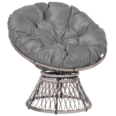 Outsunny Sillón Papasan Giratorio de Ratán Sintético con Cojín Carga 160 kg para Exterior Jardín Terraza 87x97x86 cm Gris