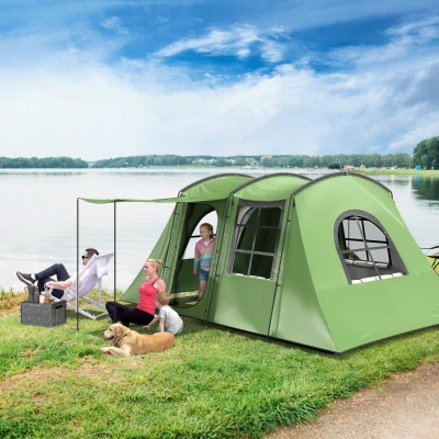 Outsunny Tunnel Camping Tent 3-4 Man Portable Green