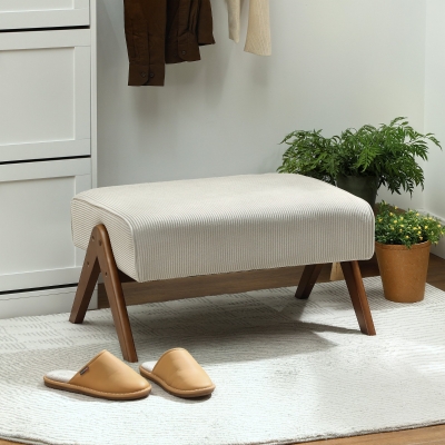 HOMCOM Reposapiés de Salón Taburete Bajo con Asiento Acolchado Patas de Madera para Sala de Estar Dormitorio 69x47x36 cm Beige