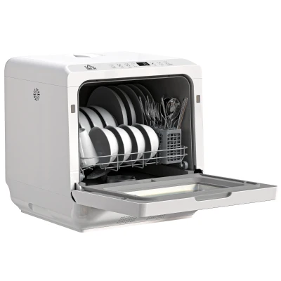 Mini Lave-Vaisselle De Table HOMCOM 4 Couverts - 6 Programmes - Réservoir 6L Ou Raccordement - Blanc