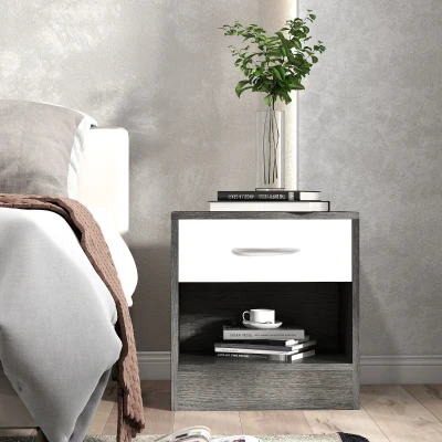 HOMCOM Comodino con Ripiano Aperto e Cassetto Bianco Grigio Scuro