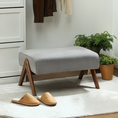 HOMCOM Reposapiés de Salón Taburete Bajo con Asiento Acolchado Patas de Madera para Sala de Estar Dormitorio 69x47x36 cm Gris