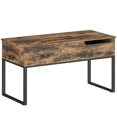 HOMCOM Mesa de Centro Elevable con Encimera Deslizante Cierre Suave Espacio Oculto de Almacenaje 100x45x67 cm Marrón Rústico