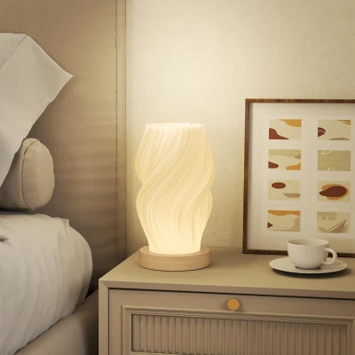 HOMCOM Lampada da Tavolo a 3 Colori in ABS Bianco e Legno