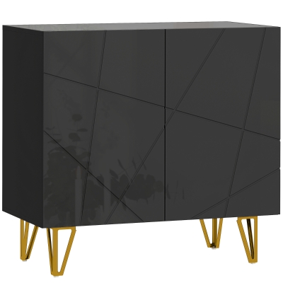 HOMCOM Modern High Gloss Sideboard with Hairpin Legs Black