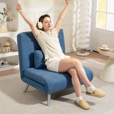 HOMCOM Fauteuil-Lit 2 en 1 Tissu Bleu avec Coussin