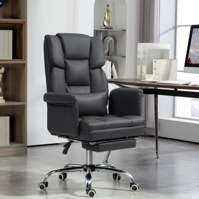 HOMCOM Silla de Oficina Ergonómica Altura Ajustable 48-56 cm Respaldo Reclinable Reposapiés Negro