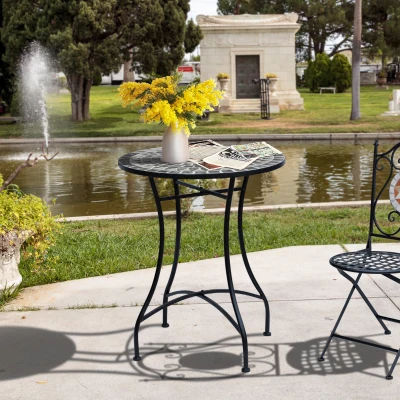 OUTSUNNY Garden Side Accent Table Coffee End Table Ceramic Tile Mosaic Design for Outdoor Indoor Patio Balcony Ф60 x 71cm