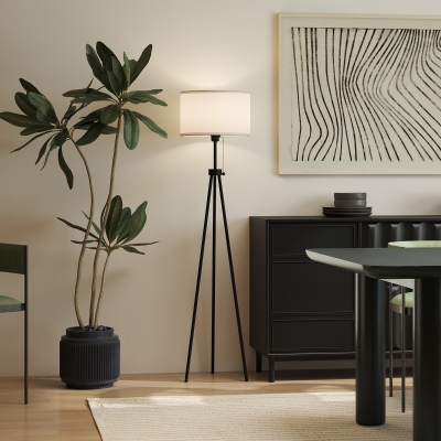 HOMCOM Lámpara de Pie con Trípode Metálico y Pantalla de Tela Diseño Elegante y Clásico Ø37x152 cm para Hogar u Oficina