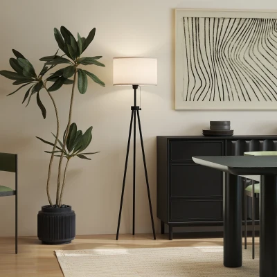 HOMCOM Lámpara de Pie con Trípode Metálico y Pantalla de Tela Diseño Elegante y Clásico Ø37x152 cm para Hogar u Oficina