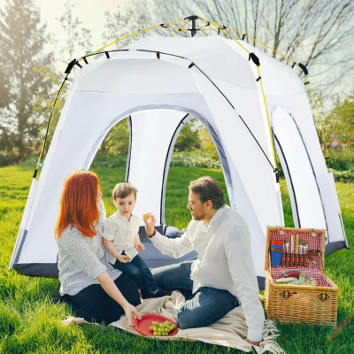 Outsunny Pop-up Koepeltent voor 4 Personen Licht, Stabiel, Waterdicht UV 50+ met Deur, Vensters, Bodemzeil