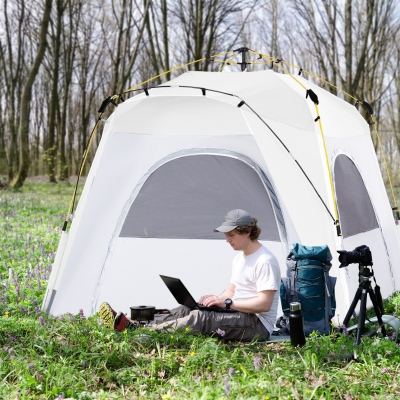 Outsunny Pop Up Namiot kopułowy dla 4 osób lekki, stabilny wodoodporny UV 50+ z drzwiami i oknami, plandeka