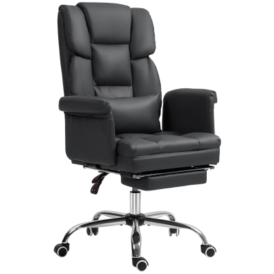 HOMCOM Ergonomische Bureaustoel met Verstelbare Hoogte (48-56 cm), Kantelbare Rugleuning en Voetensteun - Zwart