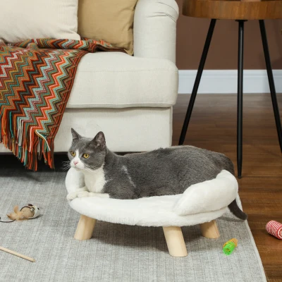 PawHut Haustierbett für Katzen und Hunde bis 5kg/30cm, waschbarer Plüschbezug, Cremeweiß, 47 x 40 x 20 cm