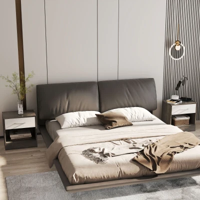 HOMCOM Set 2 Comodini con Ripiano e Cassetto Bianco Grigio Scuro