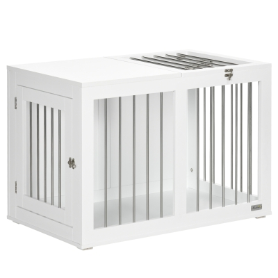 PawHut Jaula para Perros Medianos con 2 Puertas con Pestillo Estructura de Acero Inoxidable 80x50x56,5 cm Blanco