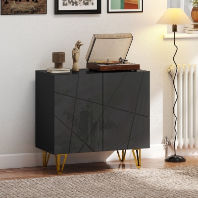 HOMCOM Modern High Gloss Sideboard with Hairpin Legs Black