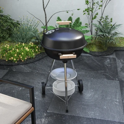 Outsunny Barbecue a Carbone con Griglia, Coperchio e Ruote, Nero
