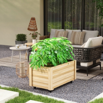 Outsunny Jardinera de Madera de Exterior con Orificios de Drenaje y Malla Geotextil para Flores Plantas 89x48x47 cm Natural
