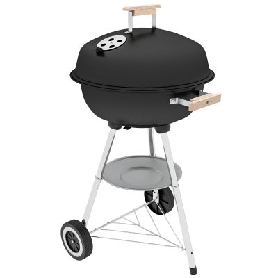 Outsunny Barbacoa de Carbón Vegetal con Ruedas Parilla de Carbón BBQ Portátil Tapa y Tazón Esmaltados Mangos de Madera 48x56x94 cm para Jardín Exterior Picnic Acampada