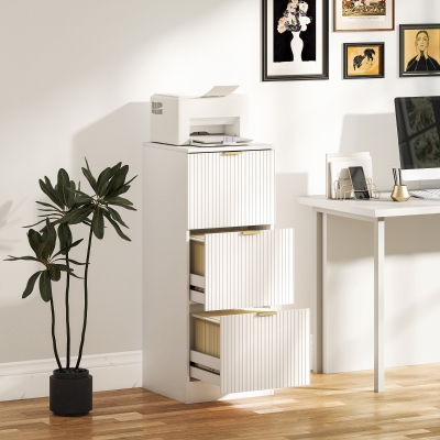 HOMCOM Cajonera de Escritorio con 3 Cajones Frentes Acanalados Mueble Archivador para Tamaño A4 o Carta 40x40x101 cm Blanco