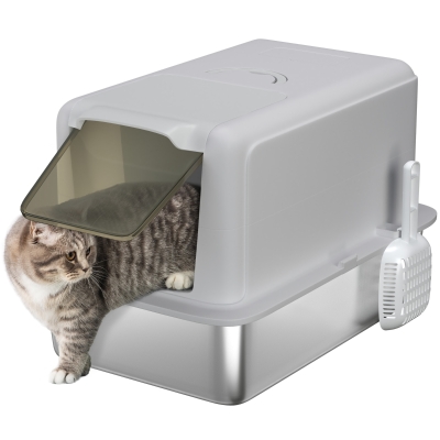 PawHut Toilette per gatti 40,5cm x 60,5cm x 41,5cm Grigio