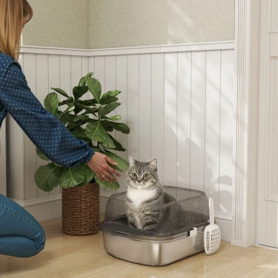 PawHut Lettiera per Gatti 53x42x27 cm Grigio Carbone