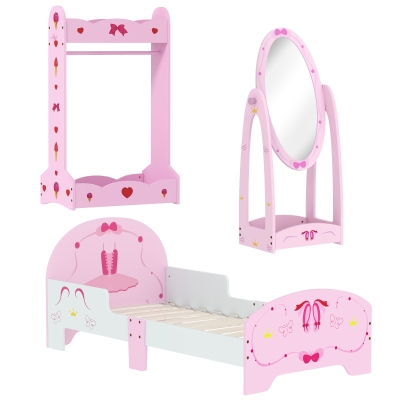 AIYAPLAY Kids Bed 3-Piece Set with Mirror & Rails Pink