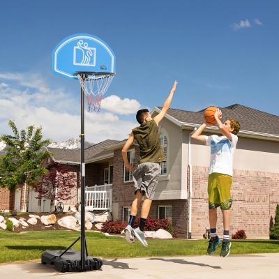 HOMCOM Canasta de Baloncesto para Exterior Altura Ajustable 160-210 cm con Ruedas y Base Rellenable 76x70x254 cm Negro
