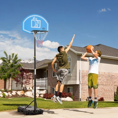 HOMCOM Canasta de Baloncesto para Exterior Altura Ajustable 160-210 cm con Ruedas y Base Rellenable 76x70x254 cm Negro