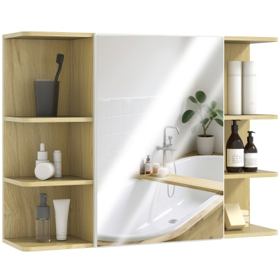 HOMCOM Specchiera Bagno con Armadietto e Vani Aperti Legno