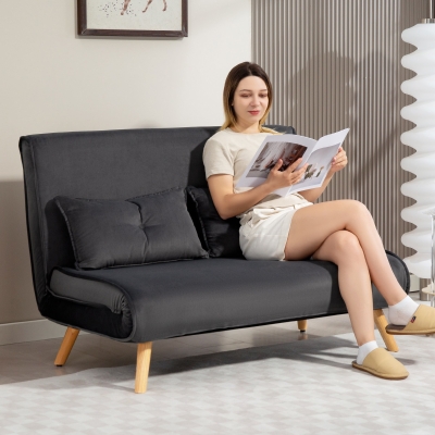 HOMCOM Dwuosobowe sofa do spania, kanapa, która przekształca się w łóżko, regulowane oparcie, pokrycie materiałowe, metalowa rama, szary