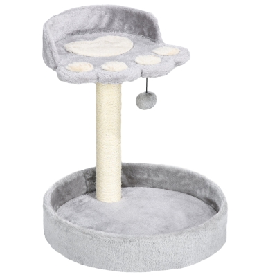 PawHut Cat Tower 44cm with Scratching Post & Toy Ball - Light Grey