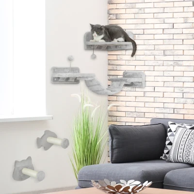 PawHut Mensole per Gatti 90x26x12.5 cm Grigio Chiaro