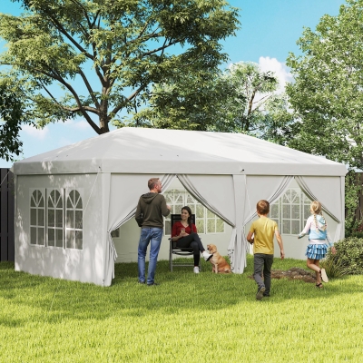 Outsunny Carpa Plegable 5,85x2,95x2,7 m con 4 Paneles 4 Ventanas 2 Puertas 1 Bolsa Anti-UV y 12 Orificios de Drenaje Blanco