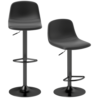 HOMCOM 2 Bancos de Bar Reguláveis em Altura 84-104 cm com Encosto e Apoio para os Pés Estofadas em PU Giratórias em 360° Preto
