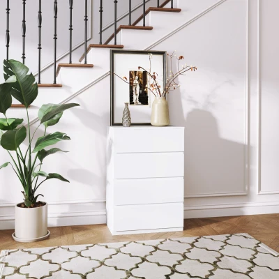 HOMCOM Kommode Sideboard Schubladenkommode, 4 Schubladen, 55 cm x 33 cm x 80 cm, Weiß