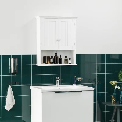 kleankin Meuble Salle de Bain Suspendu Blanc 2 Portes Étagère