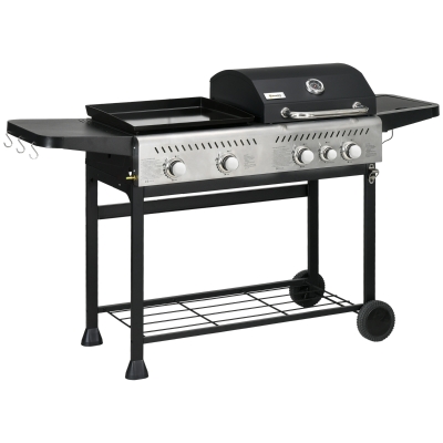 Outsunny 15kW Deluxe Duo Gas BBQ Grill Black