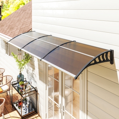 Outsunny Tejadillo de Protección 303x96x27 cm Marquesina Exterior para Puertas y Ventanas contra Sol y Lluvia con Soporte de PP Policarbonato Marrón