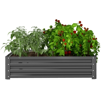 Outsunny Tuinbed, Plantenbak met Stalen Frame, Lichtgrijs, 120 x 120 x 30 cm