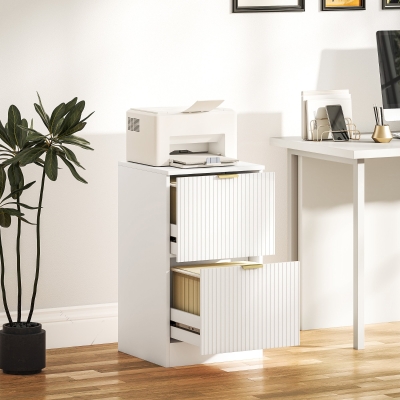 HOMCOM Cajonera de Escritorio con 2 Cajones Frentes Acanalados Mueble Archivador para Tamaño A4 o Carta 40x40x71 cm Blanco