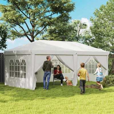 Outsunny Gazebo da Giardino 6x3 m Pieghevole con 6 Pareti Bianco