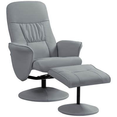 HOMCOM 2-delige Fauteuil Set met Poef, Relaxfauteuil met Poef, Hoogteverstelbaar, Kanteelbare Rugleuning, Lichtgrijs